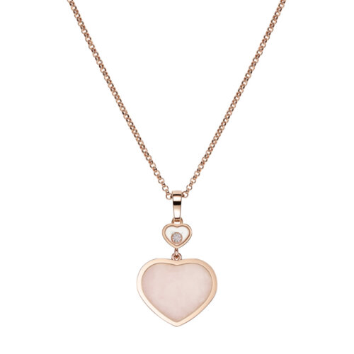 Chopard 18K Rg Roze Opaal Happy Hearts Hanger + Collier 797482-5620