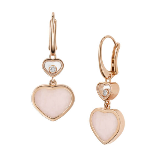 Chopard 18K Rgd Happy Hearts Oorhangers Roze Opaal 0.10ct 837482-5620