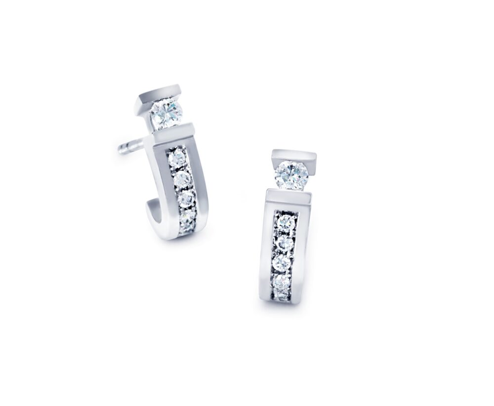 R&C 14K Witgoud Coco Oorstekers 2*0.07ct+0.12ctR/Si OOR0049-PAVE-014-WG