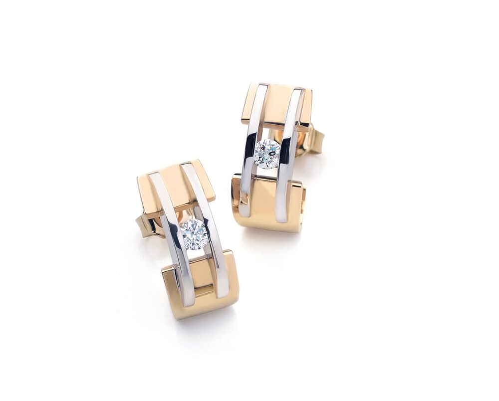 R&C 14K Bicolorgoud 'Zoe' Oorstekers 2*0.03ct River/Si OOR0053 003 BIC