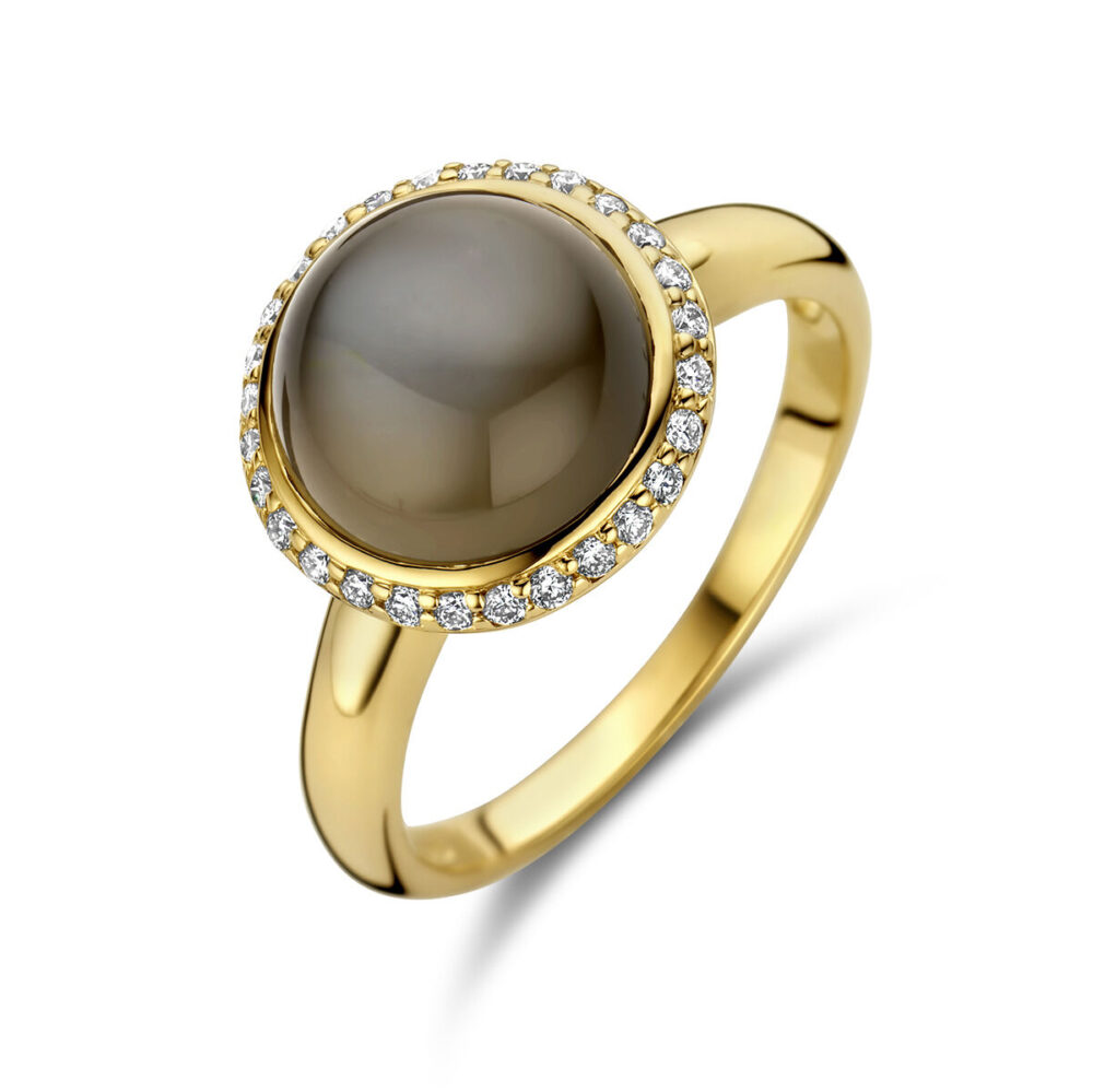 Vaessen Collection 14K Geelgouden Ring Grijs Maansteen + 0.15ct H/Si 40.27904