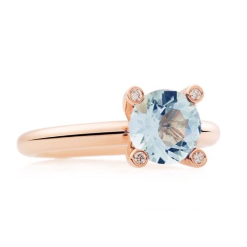 Bron 18K Roodguden Phlox Ring met Aquamarijn & Briljant 8RR4531AQBR