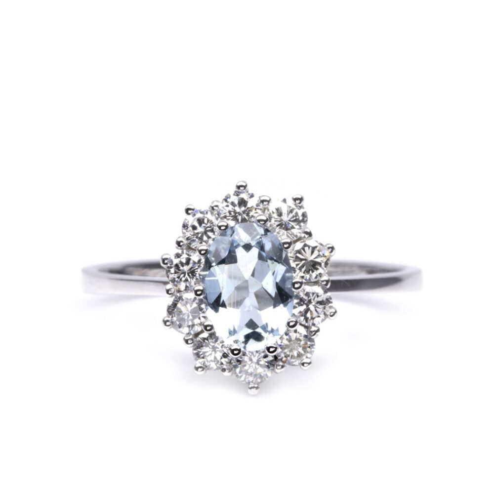 Vaessen Colours 18K Witgoud Entourage Ring Aquamarijn +0.50ctTW/VS