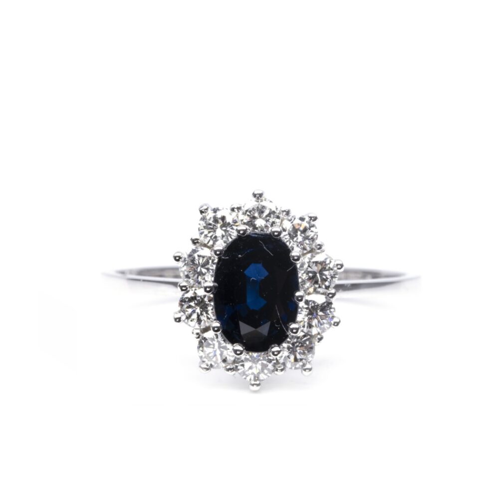 Vaessen Colours 18K Witgoud Entourage Ring Saffier + 0.51ct TW/VS