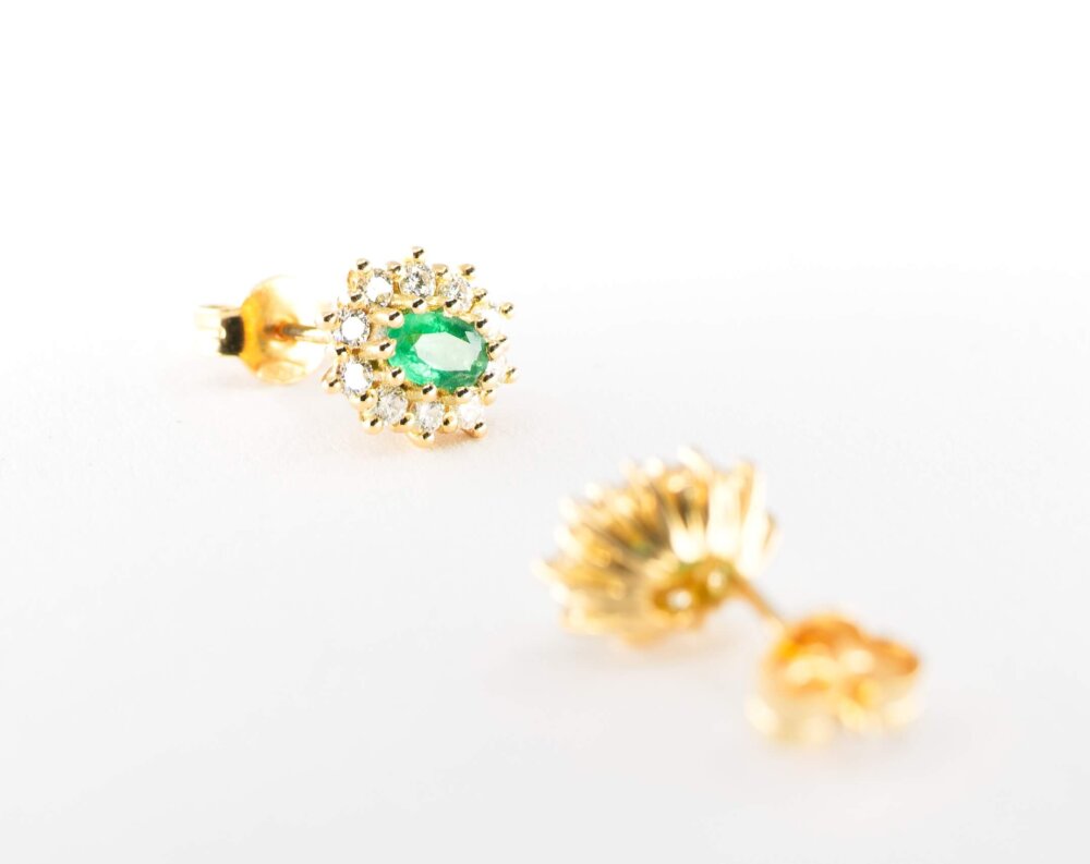 Vaessen Colours 18K Geelgoud 0.85ct Smaragd Oorbellen+0.40ctTW/VVS EOR750GGSM