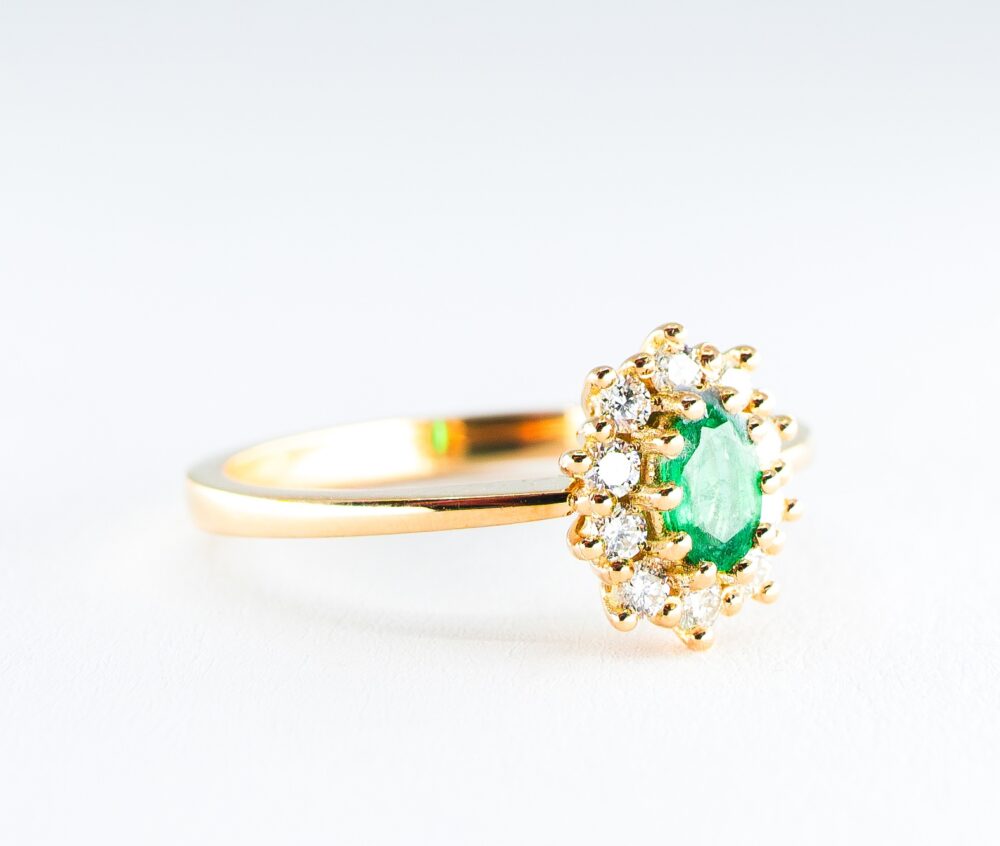 Vaessen Colours 18K Geelgoud 0.25ct Smaragd Ring + 0.30ct TW/VVS ERS750GGSM1