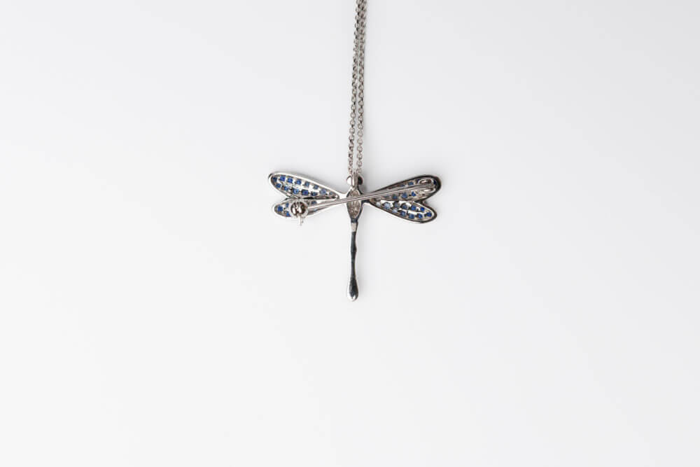 Vaessen Collection 18K Witgouden Broche/Hanger Libelle Bril./Saffier B 00968 V23 - Afbeelding 2