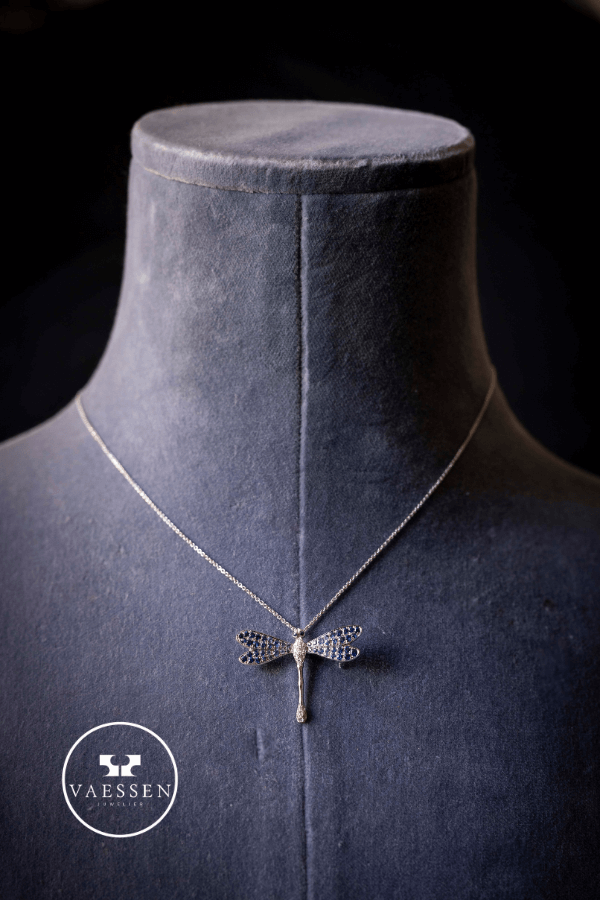 Vaessen Collection 18K Witgouden Broche/Hanger Libelle Bril./Saffier B 00968 V23