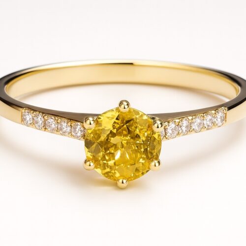 Vaessen Collection 18K Geelgouden Gele Saffier Ring + 0.10ct G/VS RC750GGSaffier V129