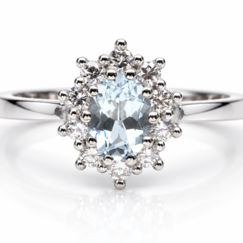 18K Witgouden Entourage Ring Aquamarijn